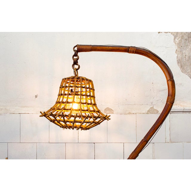 Mid-Century Modern Rattan and Bamboo Floor Lamp, Italy, 1950 For Sale - Image 3 of 6