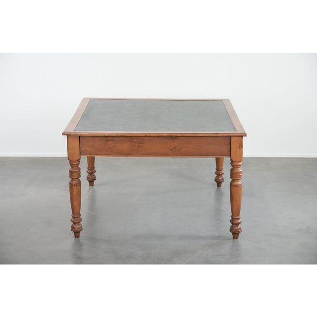 Antique Partner Desk with Drawers and Green Leather Top For Sale - Image 6 of 13