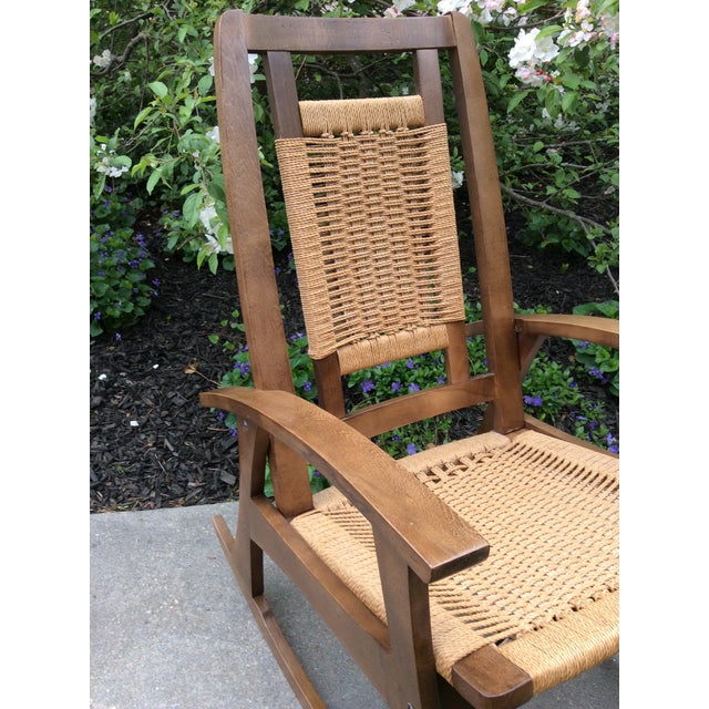 Hans Wegner Style MidCentury Modern Woven Rope Rocking Chair Chairish