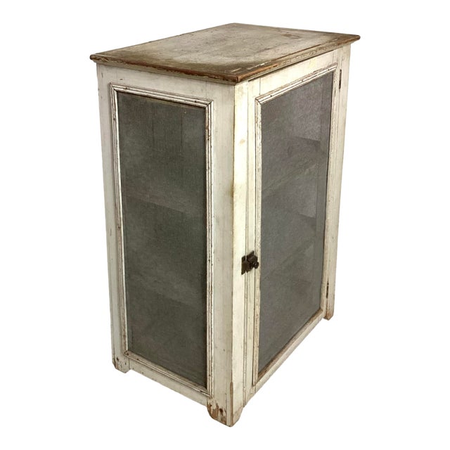 Late 19th Century Early American Small Primitive Pie Safe Cupboard in White Paint For Sale