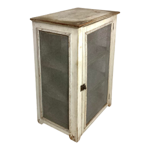 Late 19th Century Early American Small Primitive Pie Safe Cupboard in White Paint