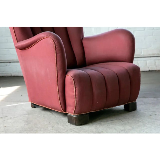 Pink Fritz Hansen Style 1940s Danish Channel Back Lounge Chair For Sale - Image 8 of 10