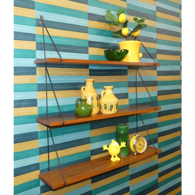 1960s Small Vintage String Shelf in Walnut, 1960s For Sale - Image 5 of 13