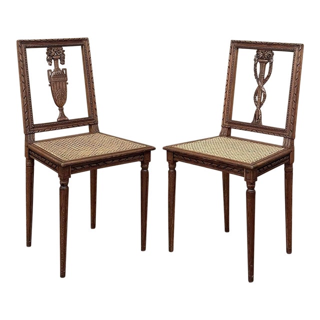 Pair Antique French Louis XVI Caned Side Chairs For Sale