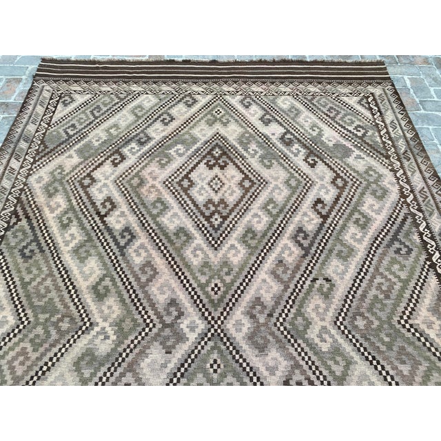 Textile Maimana Kilim Area Rug, Handwoven Wool, 8x15, Ivory & Olive For Sale - Image 7 of 12