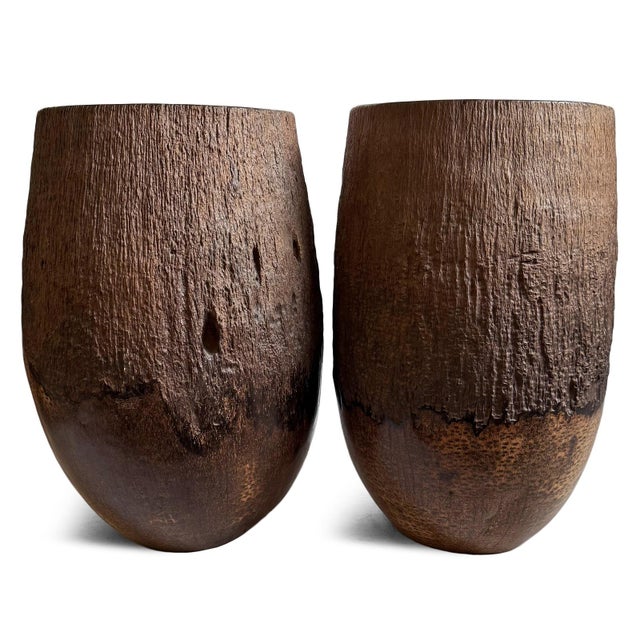 Wood Vintage Large Coconut Palm Pot For Sale - Image 7 of 7