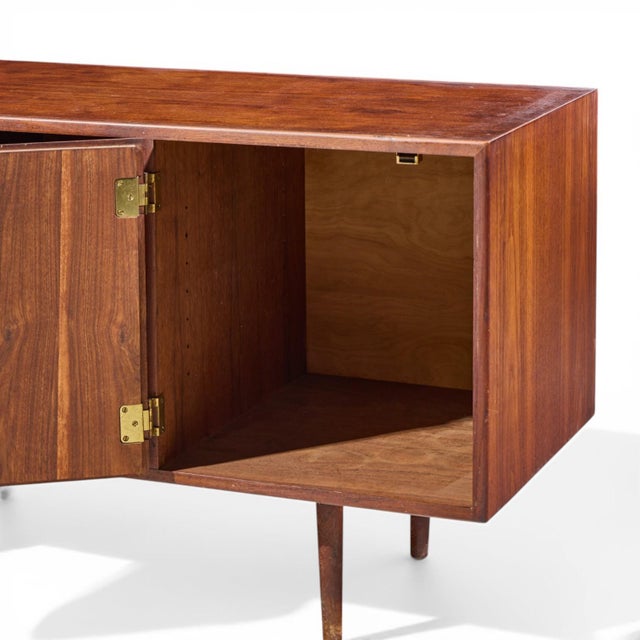 Wood Jens Risom Mid Century Walnut and Brass Credenza For Sale - Image 7 of 8