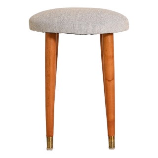 Vintage Upholstered Teak Stool, 1950s For Sale