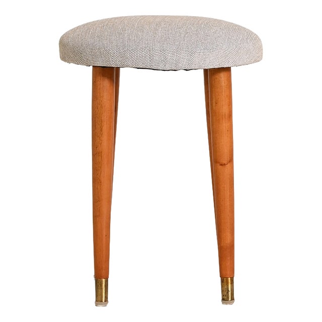 Vintage Upholstered Teak Stool, 1950s For Sale