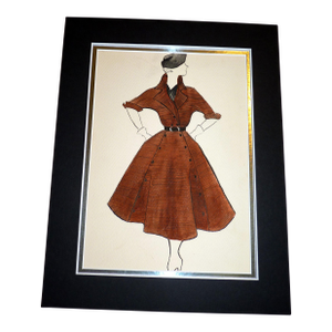 Original 1950s Fashion Illustration Signed "W. Mannard" New Look Wool Coat