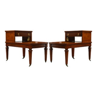 Mid Century Mahogany Leather Top Side Tables by Mersman - A Pair For Sale