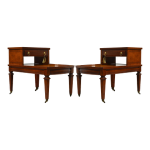Mid Century Mahogany Leather Top Side Tables by Mersman - A Pair