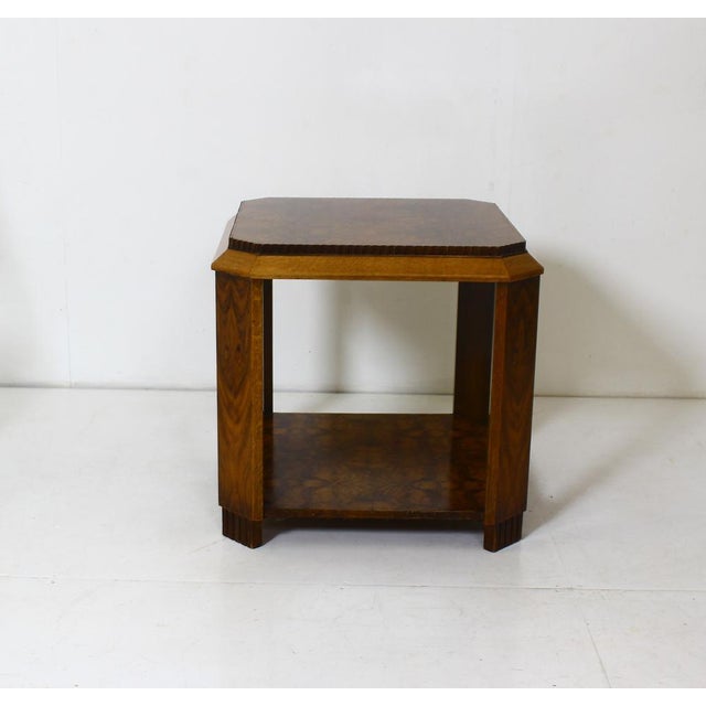 Art Deco French Side Table in Walnut Burl and Oak, 1925 For Sale - Image 6 of 14