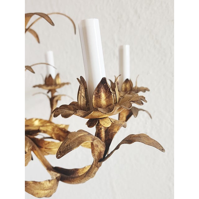 Mid 20th Century Hollywood Regency Style Gilt Metal Chandelier For Sale - Image 10 of 12