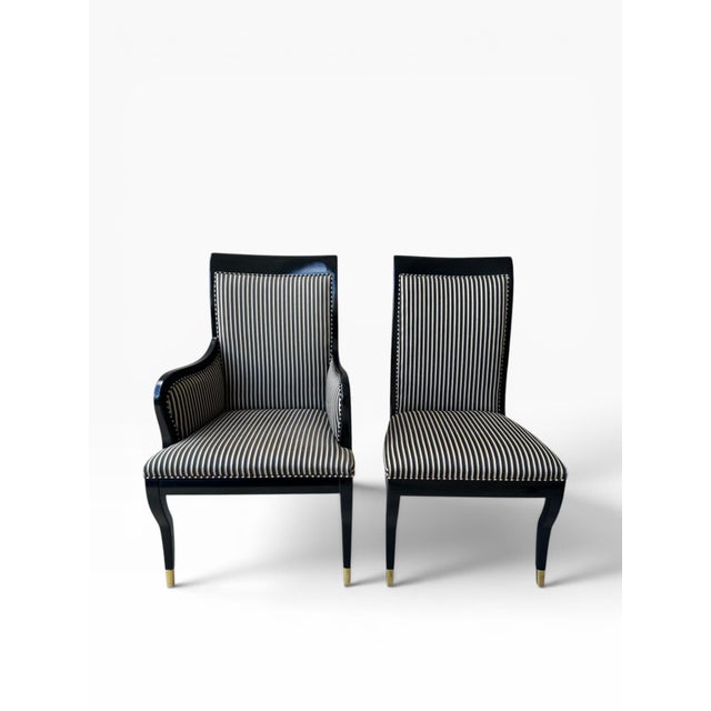 Black Vintage Hollywood Regency Drexel Heritage Black Lacquered Dining Chairs - Set of 8 For Sale - Image 8 of 11