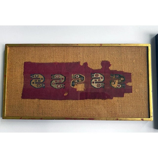 Tribal Antique Framed Pre-Columbian Textile Fragment Chancay Culture Peru - Set of 2 For Sale - Image 3 of 11
