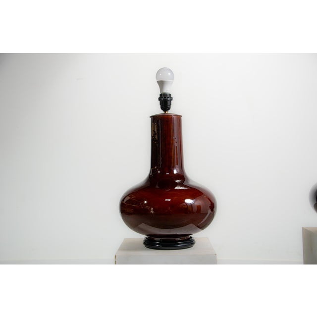Brown Vintage Ceramic Table Lamps, 1940s, Set of 2 For Sale - Image 8 of 12