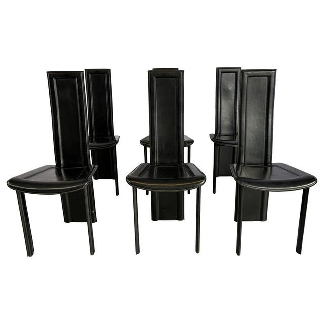 Vintage Black Leather Dining Chairs, 1980s, Set of 6 For Sale - Image 10 of 10