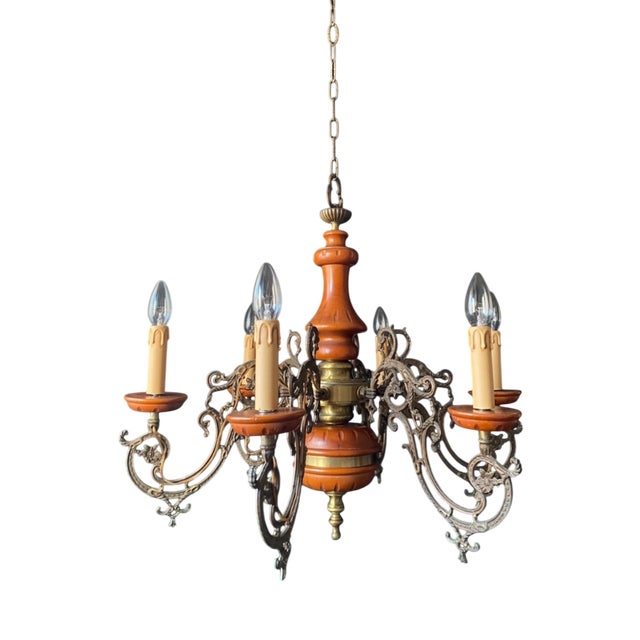 Large Wood Chandelier, 1960s For Sale