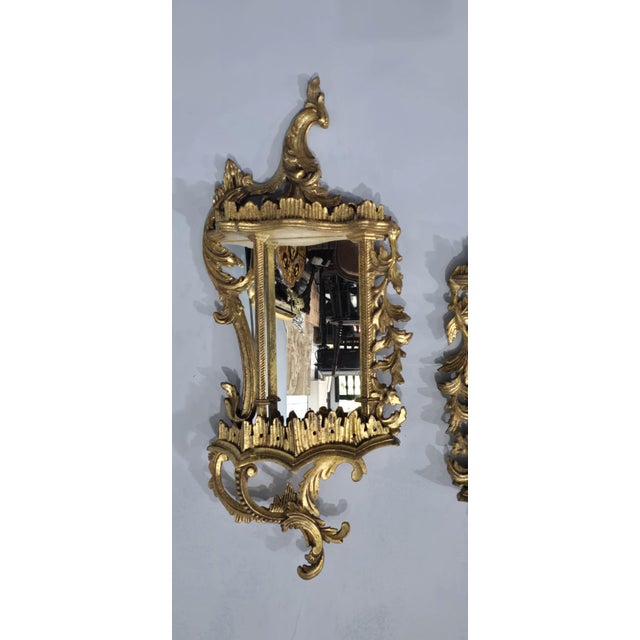Chinese Chippendale Gilt Wall Mirrors, 1920, Set of 2 For Sale - Image 4 of 10