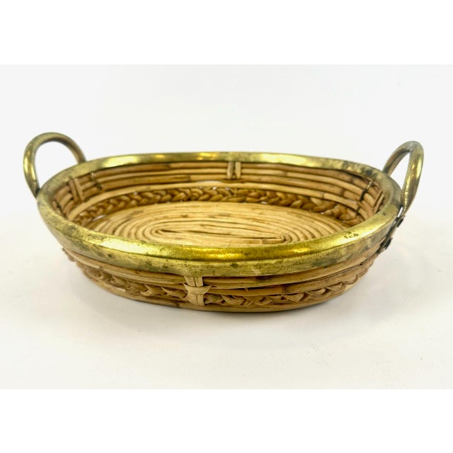 Italian Rattan and Brass Basket Centerpiece, 1960s For Sale - Image 12 of 12