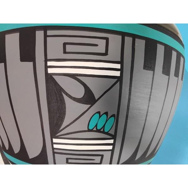 1980s Contemporary Kopa Arizona Hand-Painted Geometric Blackware Vase For Sale - Image 5 of 11