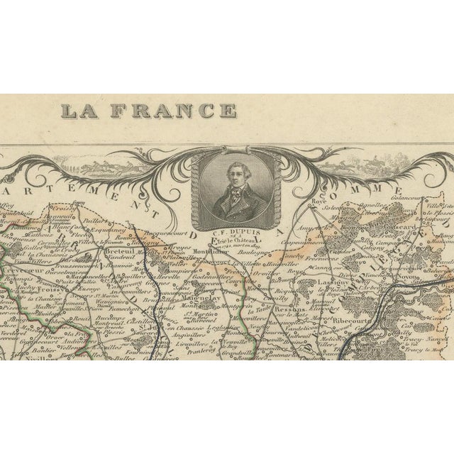 Antique Decorative Map of Oise by Vuillemin, France, 1850 For Sale - Image 5 of 10