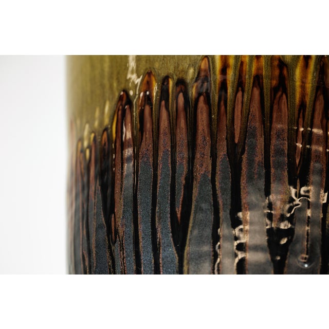 Late 20th Century Large Artisan Ceramic Planter with Olive and Brown Drip Glaze For Sale - Image 12 of 18