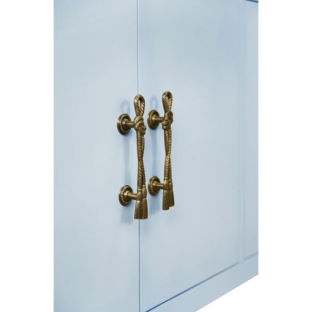 Worlds Away Matthew Izzo Home Grace Light Blue Four Door Buffet With Brass Tassel Door Pulls For Sale - Image 4 of 8