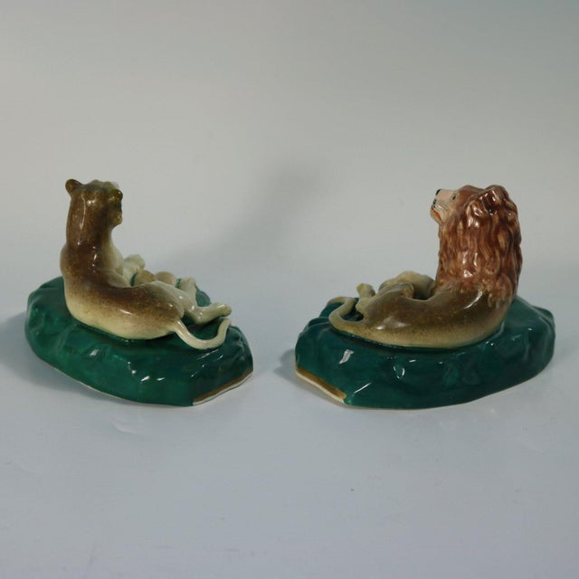 Ceramic Rare Pair Staffordshire Lion and Lioness Figures For Sale - Image 7 of 15