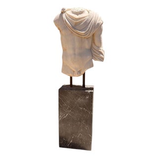Greek Torso Sculpture on Base, 1950s, Marble For Sale