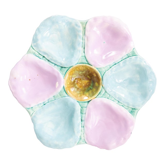 19th Century English Majolica Oyster Plate For Sale