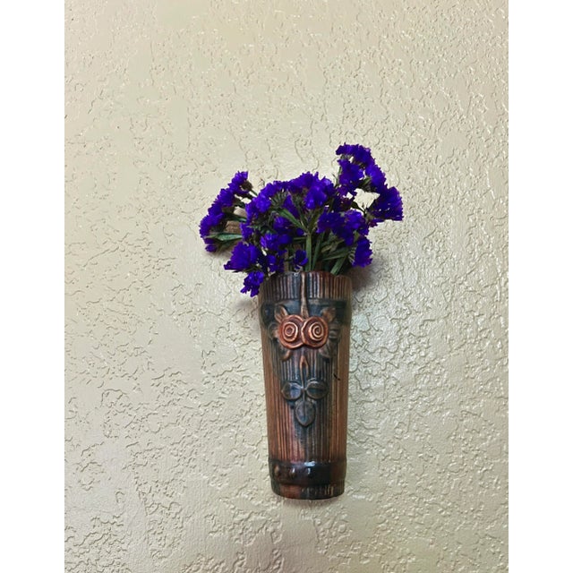 Wood 1920s Weller Wood Rose Pattern Wall Pocket For Sale - Image 7 of 8