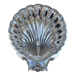 Vintage Silver-Plated Monumental Shell Motif Serving Dish For Sale