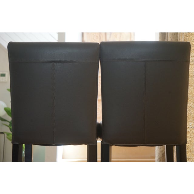 Contemporary Lowe Smoke Grey Leather Counter Stool With Ebony Wood Legs For Sale - Image 3 of 5
