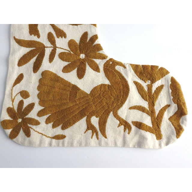 Handmade Mexican Otomi Tenango Embroidered Christmas Stockings, Amber Gold & Natural, Pair For Sale In San Francisco - Image 6 of 11