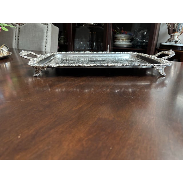 Platinum Large Vintage SilverPlate Footed Serving/Bar Tray For Sale - Image 8 of 12