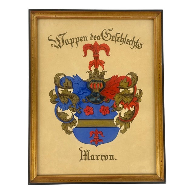 Framed French Family Marron Coat of Arms, 19th Century For Sale
