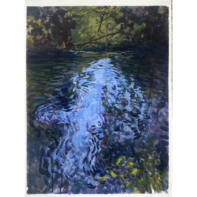 Impressionist Impressionist Style Painting on Paper Part of the Moving Waters Series For Sale - Image 3 of 6