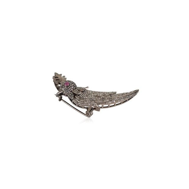 Caratandher Sterling Silver Bird Brooch Pendant With Ruby & Diamonds For Sale - Image 10 of 13