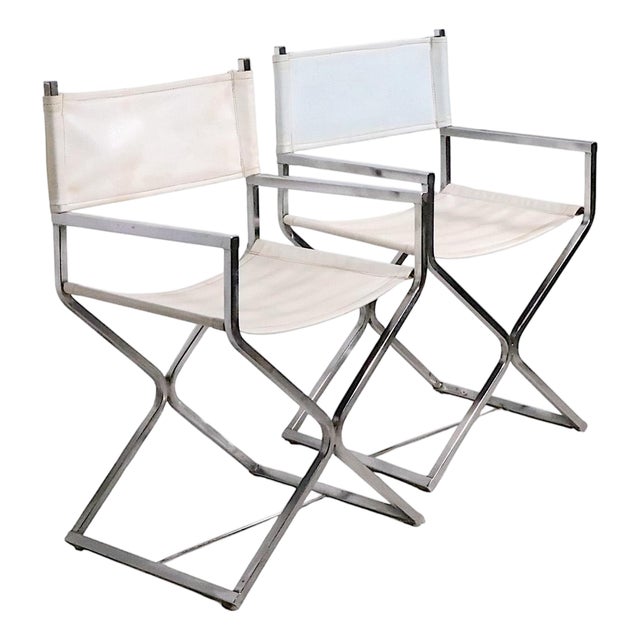 Mid 20th Century Hollywood Regency Chrome and Vinyl Directors Chairs In For Sale