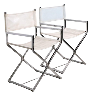 Mid 20th Century Hollywood Regency Chrome and Vinyl Directors Chairs In