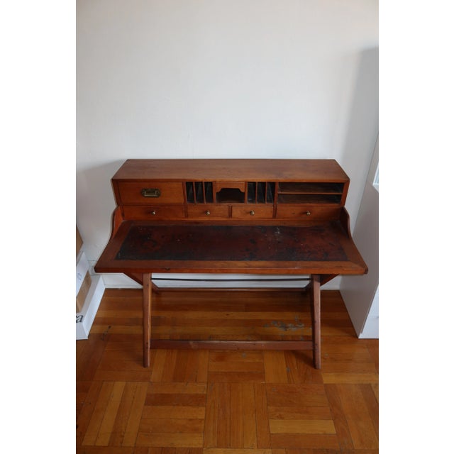 1970s 1970s English Campaign Style Wooden Vintage Brown Desk For Sale - Image 5 of 9