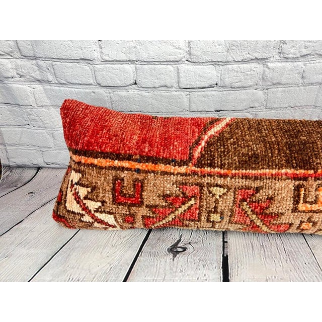 1960s 12 x 46 Lumbar Rug Pillow Bohemian Chic Turkish Pillow Cushion Cover For Sale - Image 5 of 7