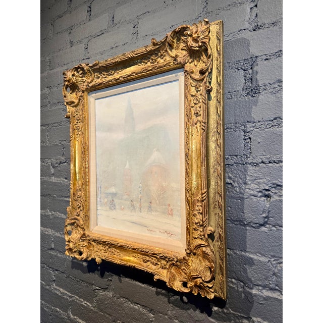 Johann Berthelsen -the Little Church Around the Corner in the Snow -1930s Oil Painting For Sale - Image 10 of 12