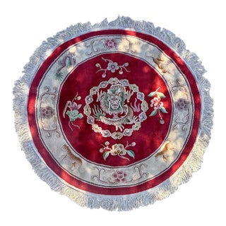 Vintage Mid-Century Hand-Knotted Chinese Wool Dragon Rug 5ft (4’11”) Round Accent Rug. Excellent Vintage Condition. For Sale