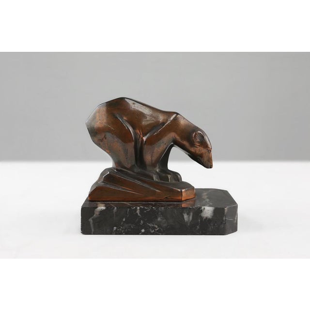 Art Deco Metal Polar Bear on Black Marble Base, France, 1930s For Sale - Image 9 of 10