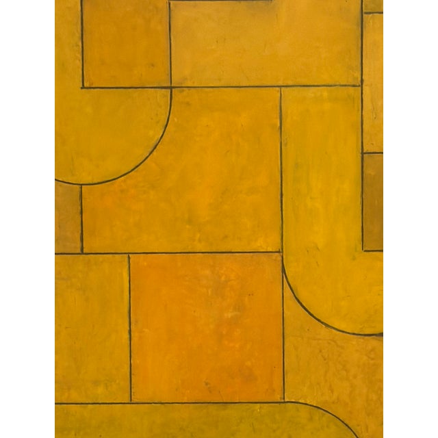 Contemporary Geometric, Abstract Oil and Cold, Wax Painting, Deep, Red, Bright Yellow by Stephen Cimini For Sale - Image 4 of 6