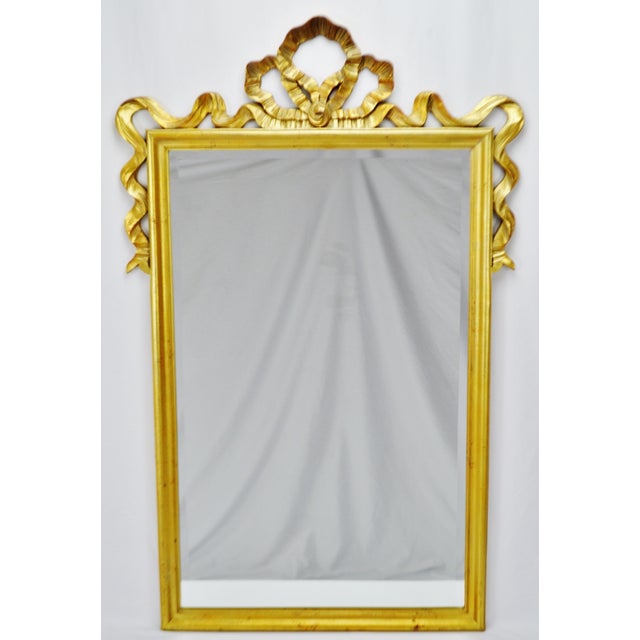 Vintage Carolina Mirror Company Gilt Framed Bow Top Beveled Mirror