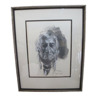 Harley Brown Framed Charcoal Showanegshig Chippewa Native Portrait For Sale